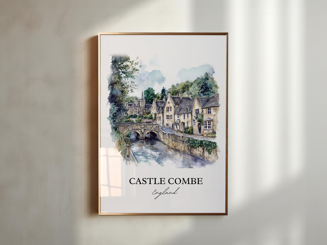 Castle Combe England Cotswold Village Bridge Watercolor Travel Poster - Image 5
