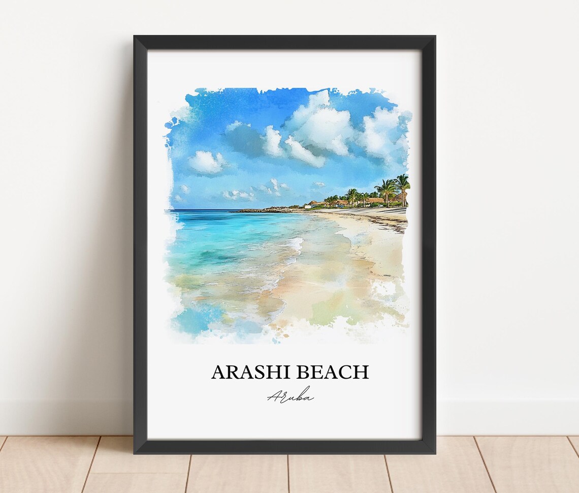 Arashi Beach Aruba Caribbean Palms Watercolor Tropical Poster - Image 3