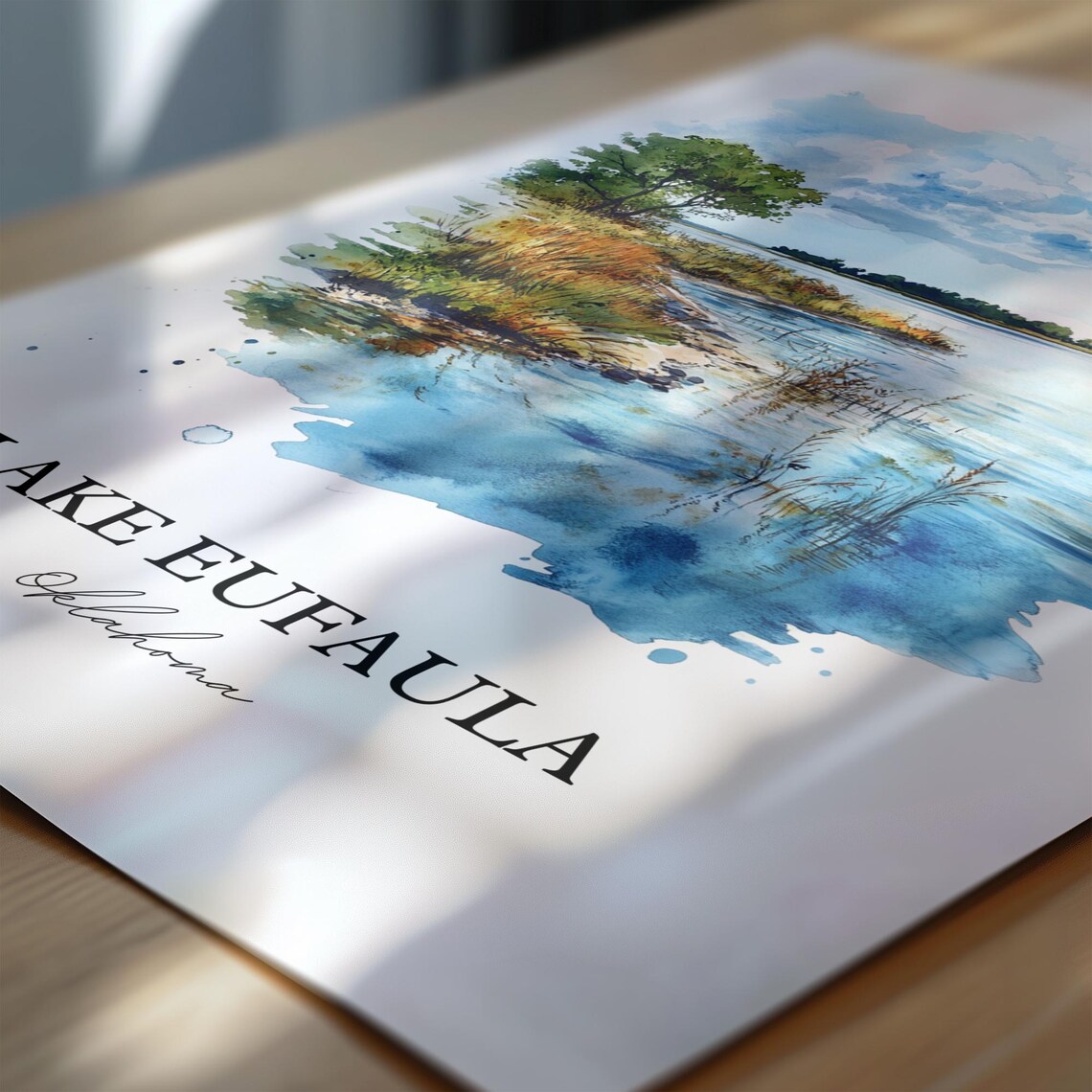 Lake Eufaula Oklahoma Peaceful Shoreline Watercolor Lake Art Poster - Image 6