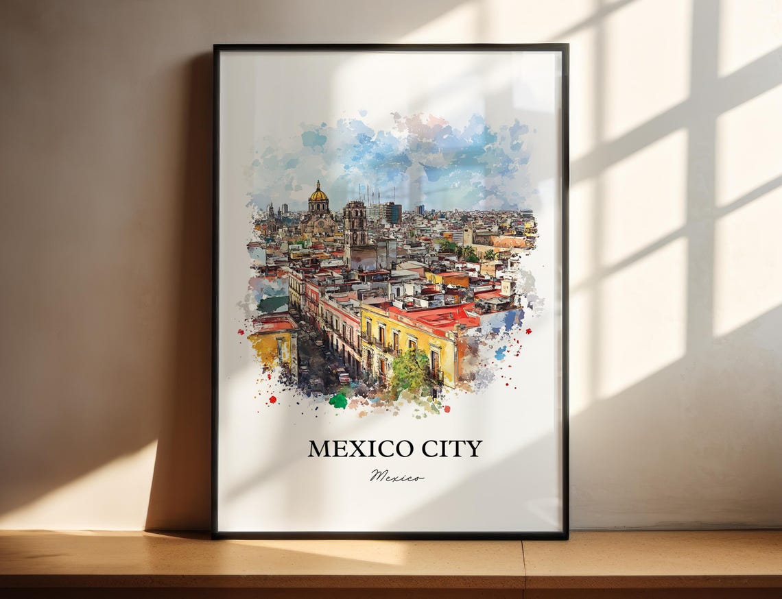 Mexico City Wall Art Print Cdmx Watercolor Gift Travel Poster Housewarming