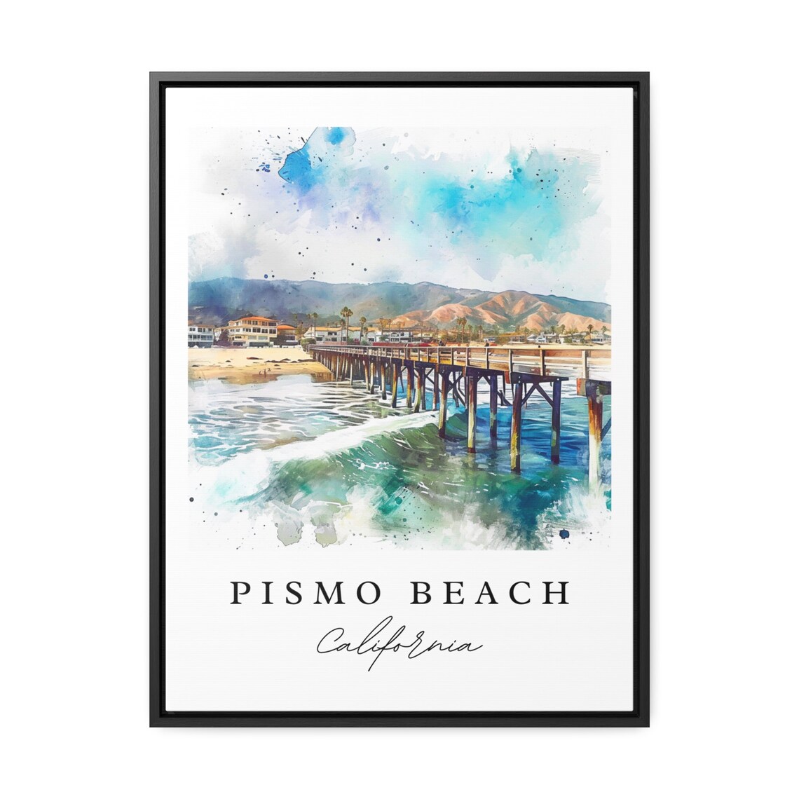 Pismo Beach California Pier Surf Watercolor Coastal Travel Art Poster - Image 2