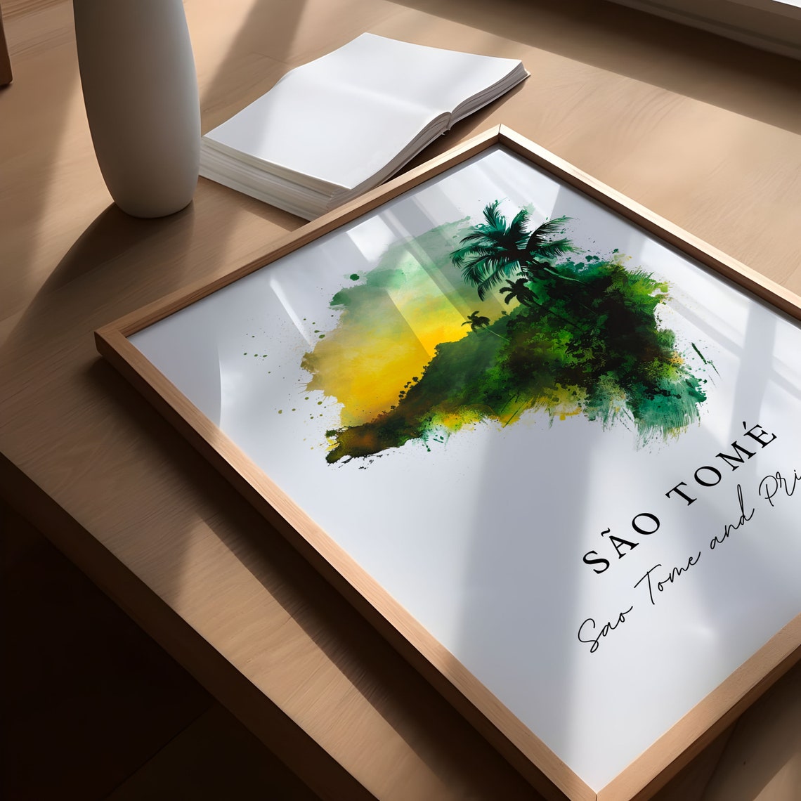 Sao Tome And Principe Palm Island Watercolor Tropical Poster - Image 6