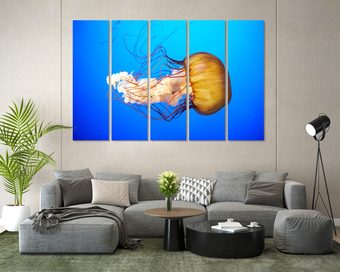 Golden Orange Jellyfish Deep Blue Ocean Underwater Life Poster - Image 7