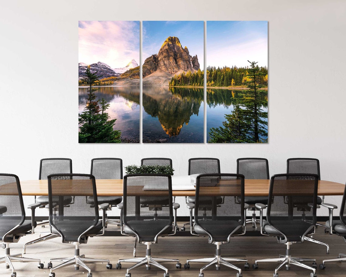 Mount Assiniboine Canada Lake Reflection Golden Larch Trees Poster - Image 4