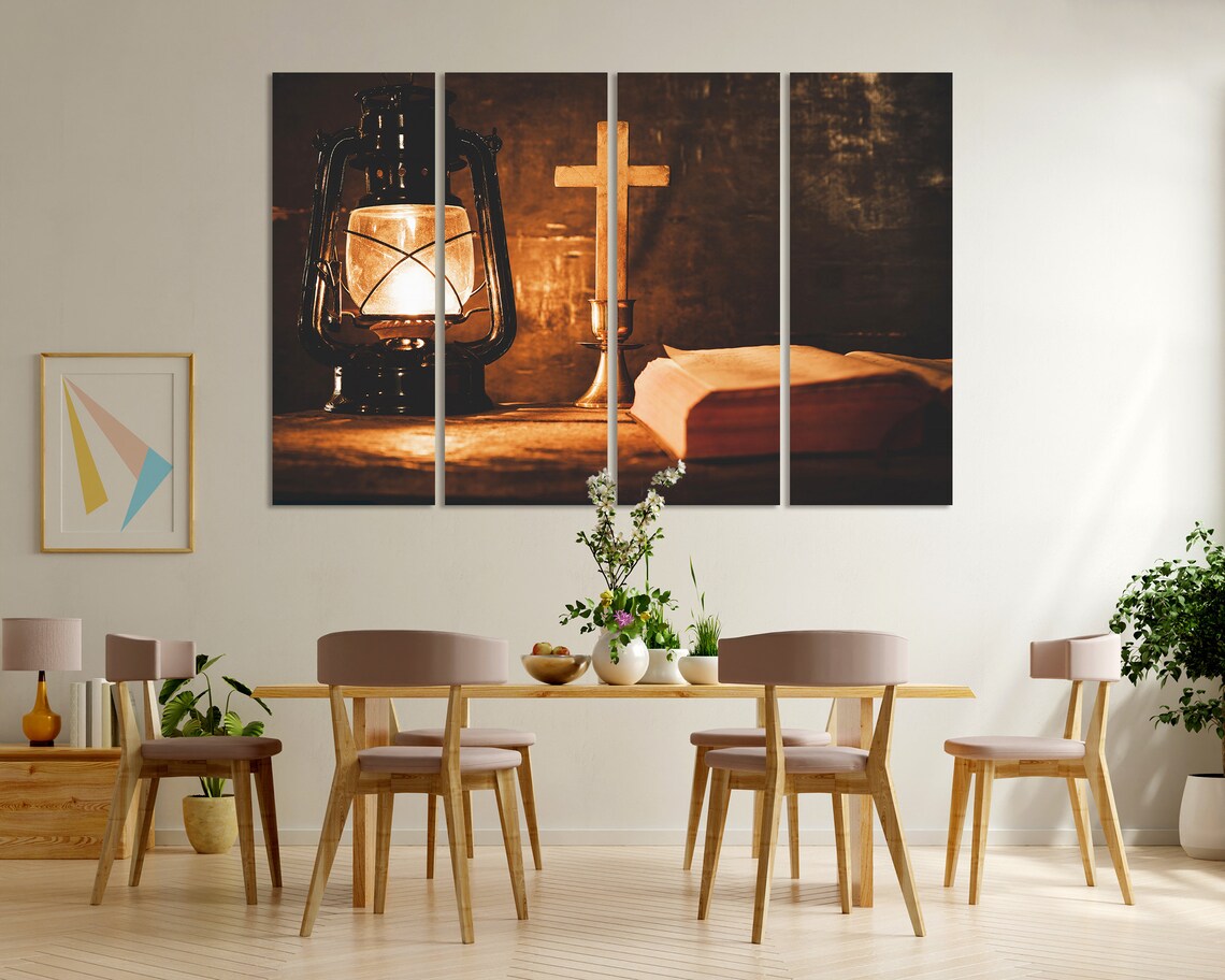 Kerosene Lantern Wooden Cross And Open Bible Warm Light Spiritual Poster - Image 6