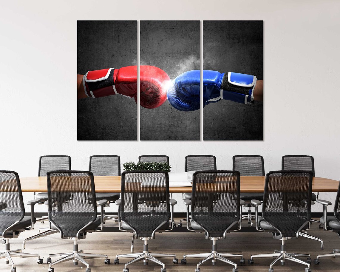 Red Blue Boxing Gloves Fist Bump Clash Motivational Sports Poster - Image 8
