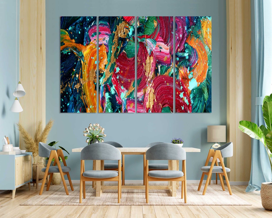 Colorful Abstract Brushstroke Art Magenta Teal Gold Bold Oil Print - Image 3
