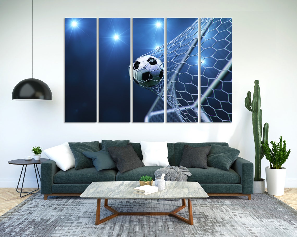 Soccer Ball Hitting Goal Net Night Stadium Lights Sports Action Poster - Image 2