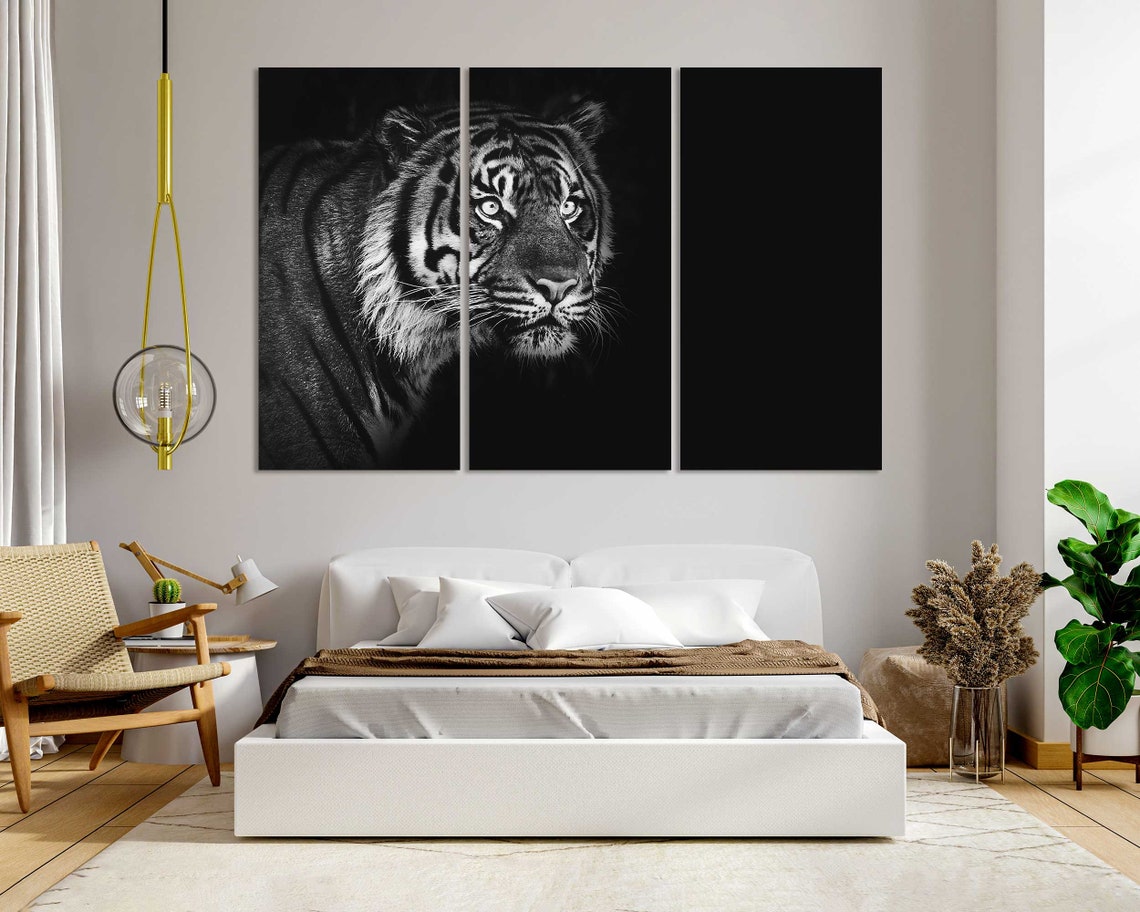 Black and White Tiger Face Dark Background Dramatic Wall Poster - Image 6