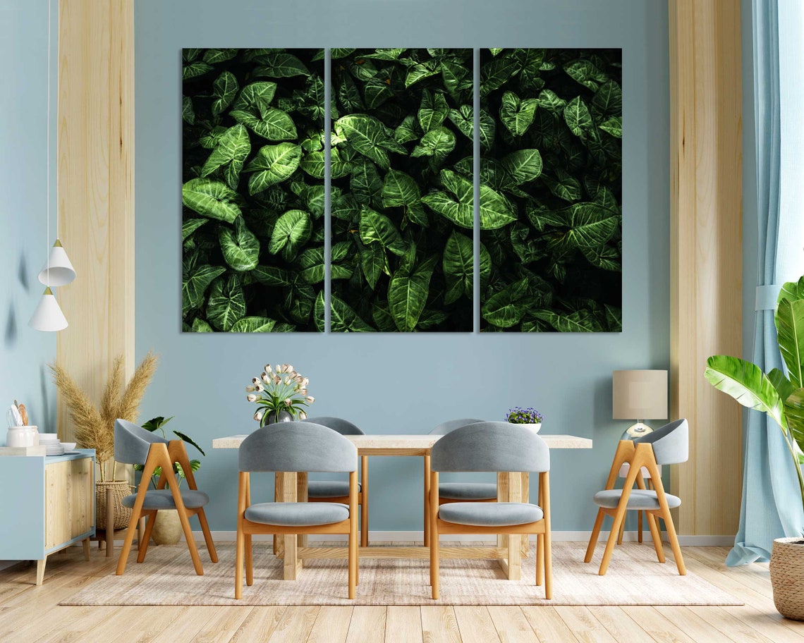 Dark Green Tropical Leaves Lush Foliage Three Panel Nature Poster