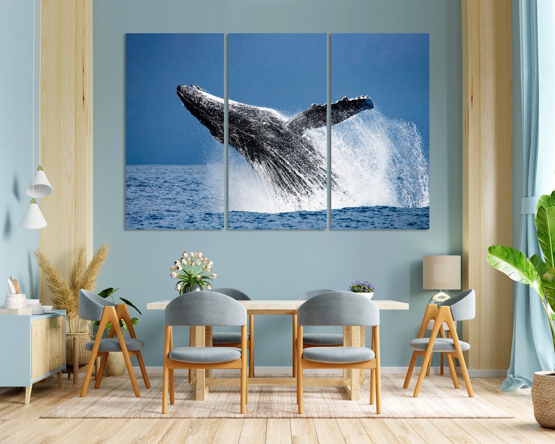 Humpback Whale Breaching Ocean Splash Blue Sea Wildlife Wall Poster - Image 8