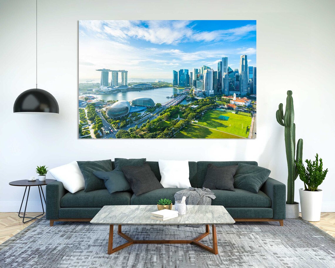 Singapore Skyline Marina Bay Daytime Aerial Cityscape Travel Poster - Image 2