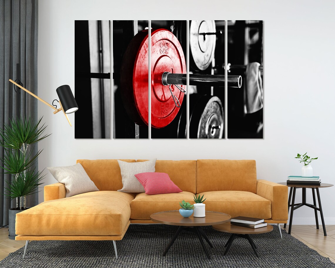 Barbell Red Weight Plate Gym Fitness Strength Training Black White Poster - Image 4