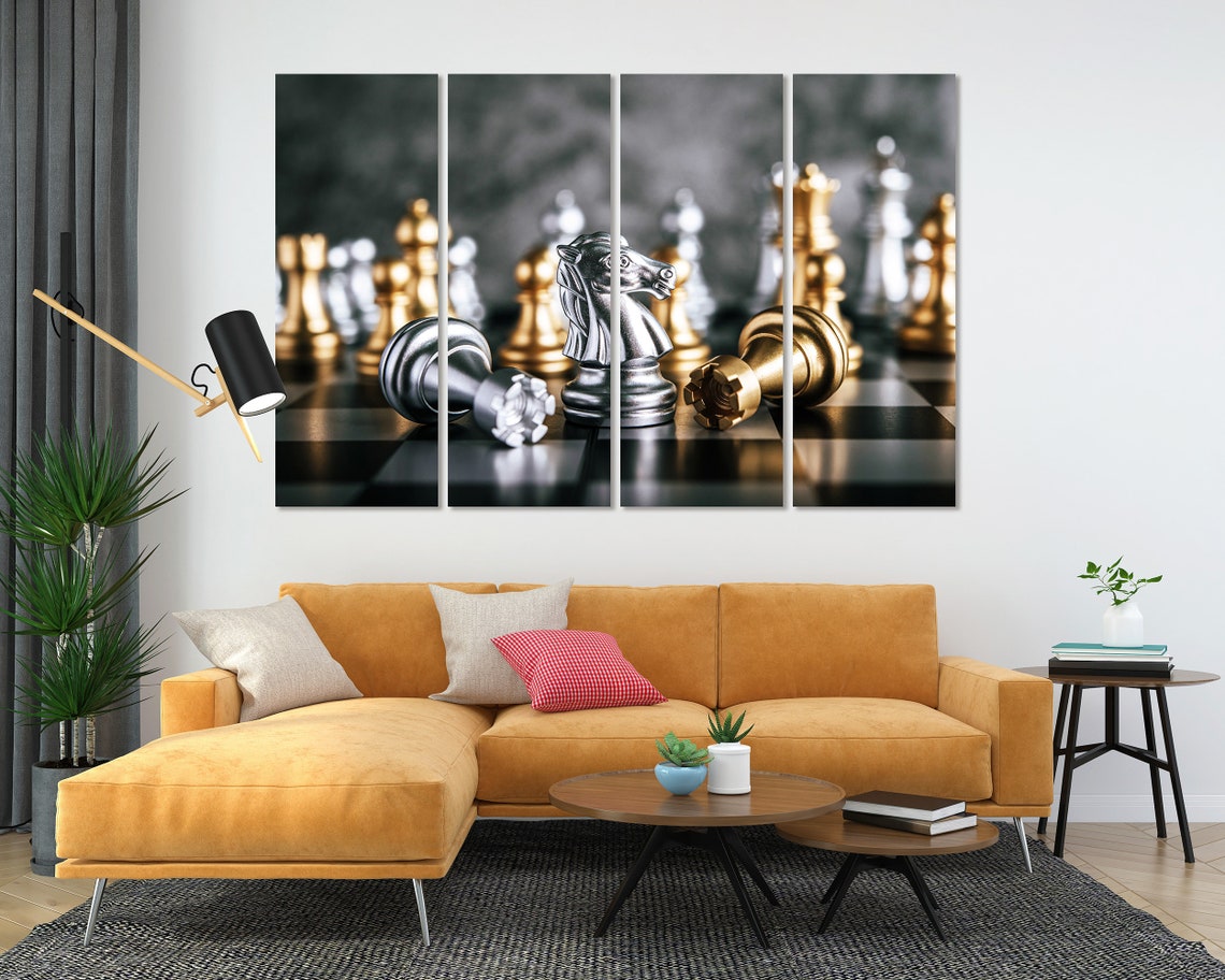 Silver Chess Knight Among Fallen Gold And Silver Pieces Art Print - Image 5