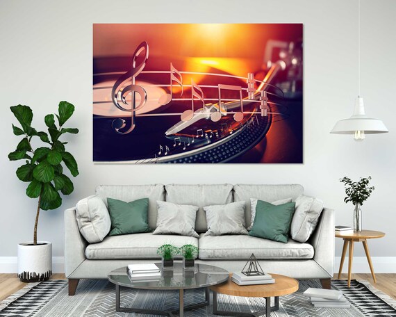 Vinyl Record Player Music Notes Warm Glow Retro Music Art Poster