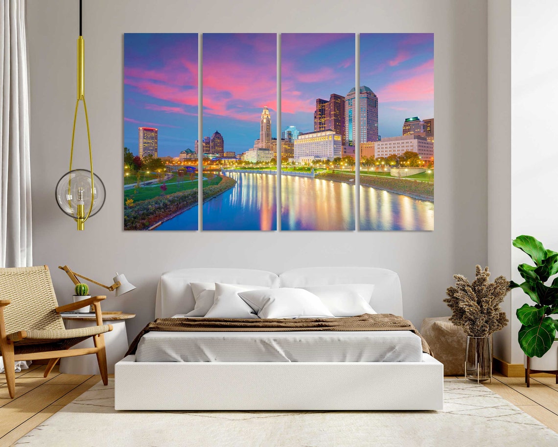 Cleveland Ohio Downtown Skyline Sunset River Reflections Travel Poster - Image 6