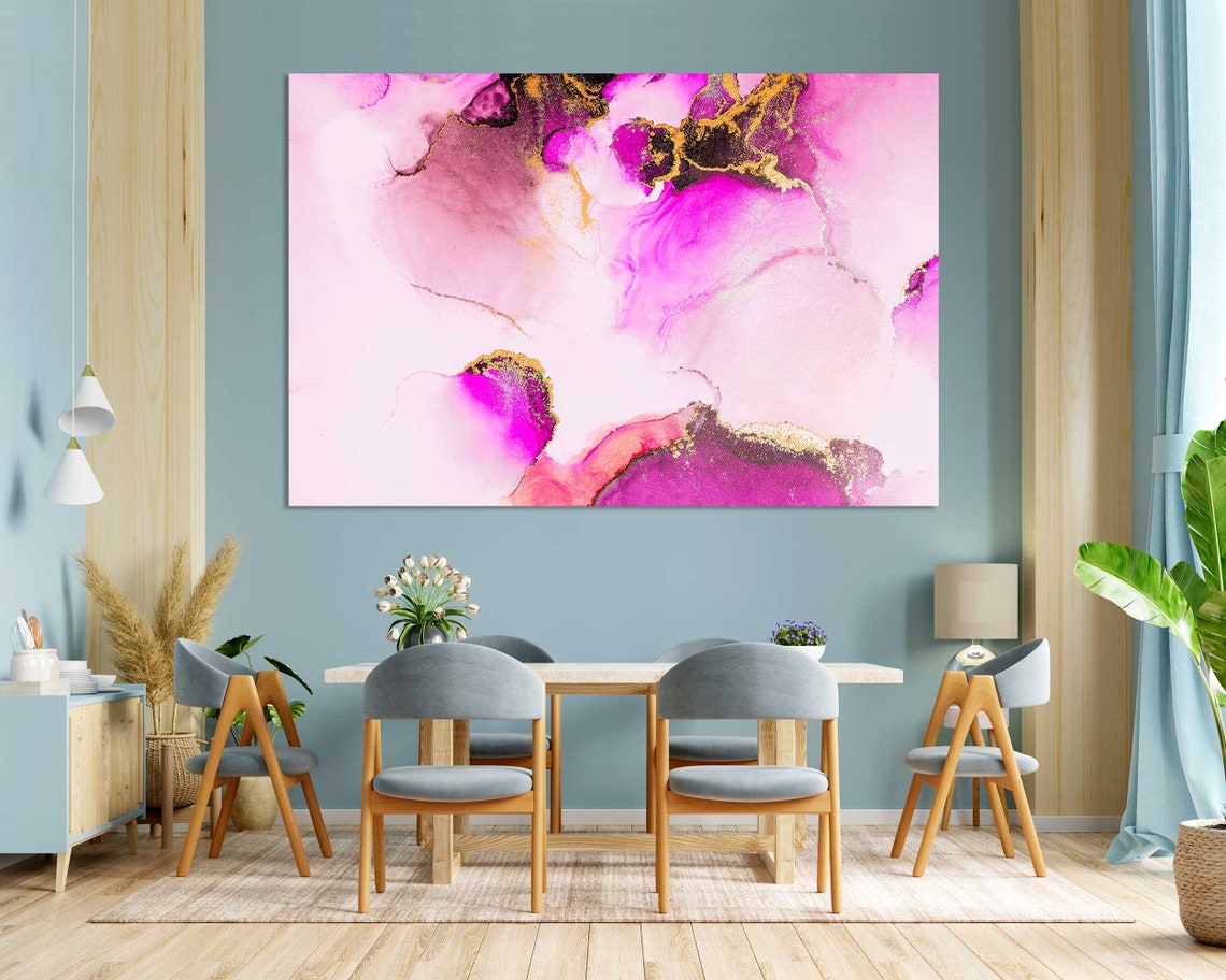 Pink Magenta Gold Alcohol Ink Abstract Marble Swirls Wall Art Print - Image 3