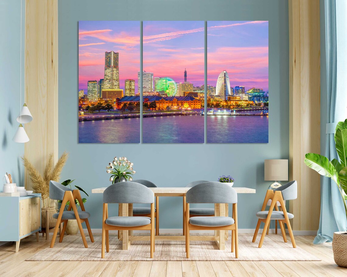 Yokohama Japan Skyline Sunset Ferris Wheel Harbor Lights Travel Poster - Image 3