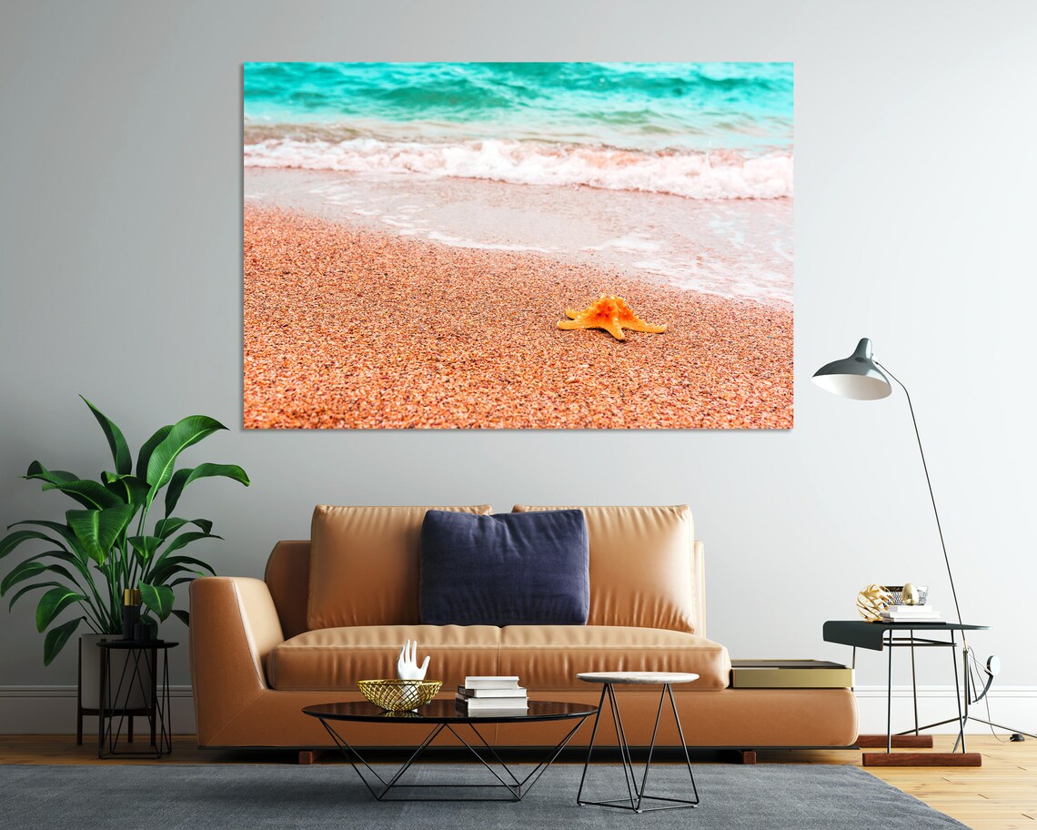 Sunny Beach With Starfish On Shore Beach Decor Coastal Design Wall Art Nautical Artwork Beach Large Prints Beach Sets Sea Gift