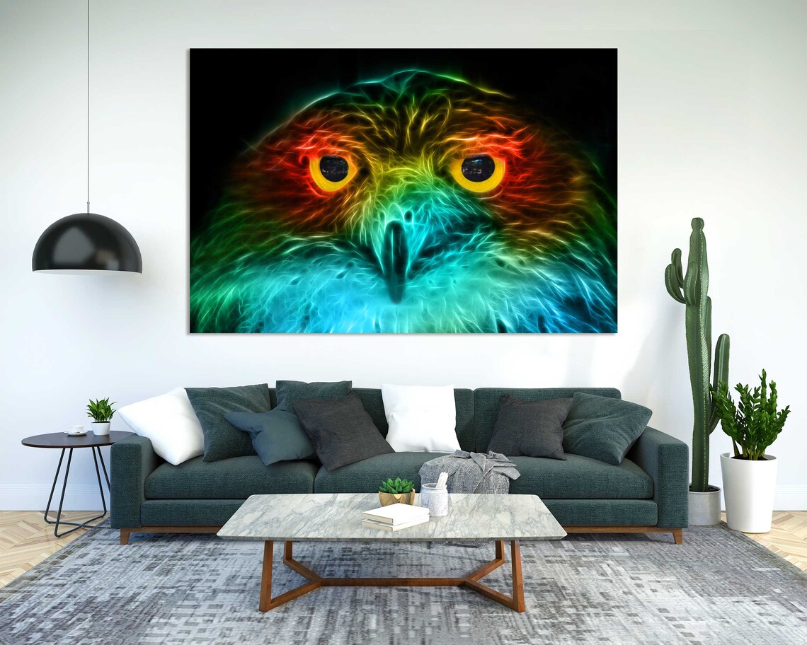 Colorful Fractal Owl Face Abstract Neon Eyes Bird Wall Art Poster - Image 2