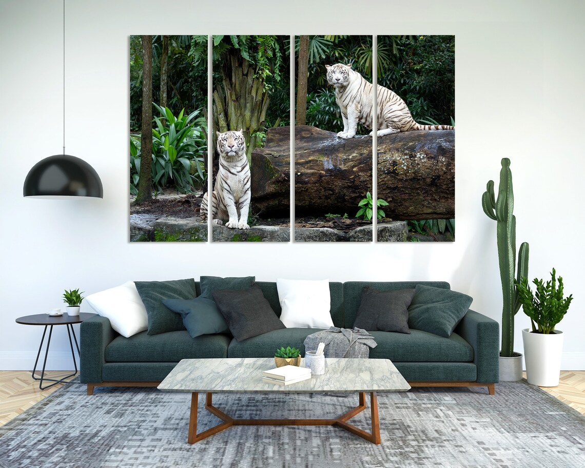White Bengal Tigers Jungle Rocks Wildlife Photography Wall Decor Poster - Image 8