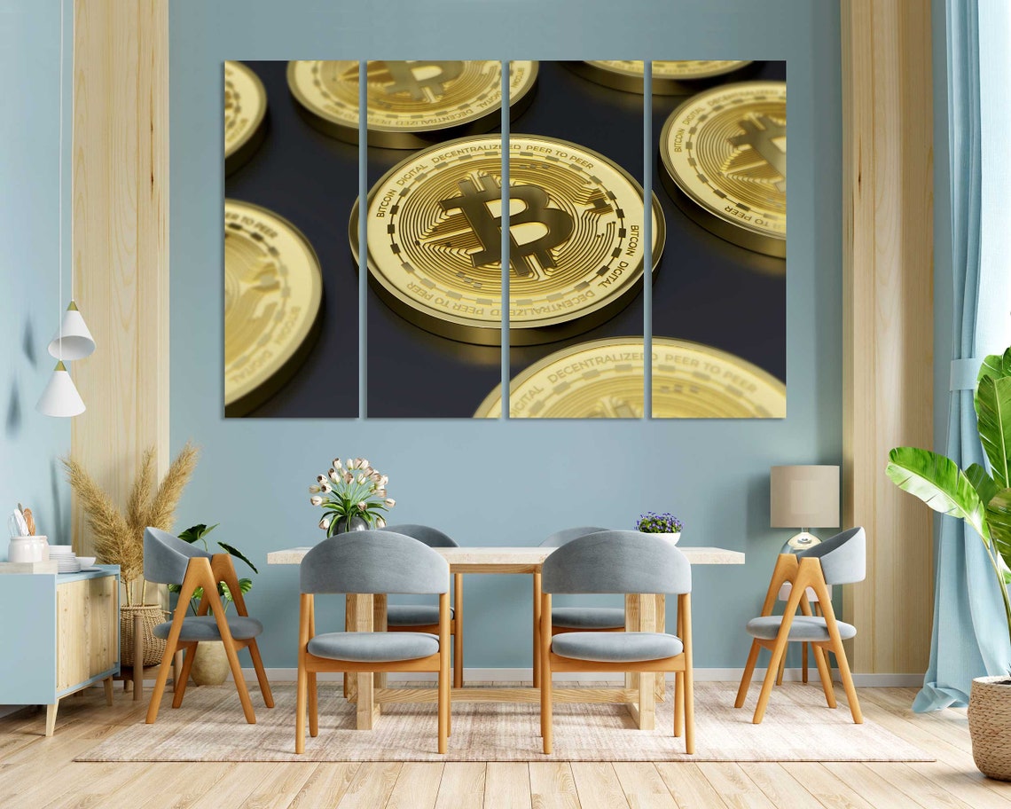 Golden Bitcoin Coins Close Up Cryptocurrency Digital Money Art Poster - Image 3