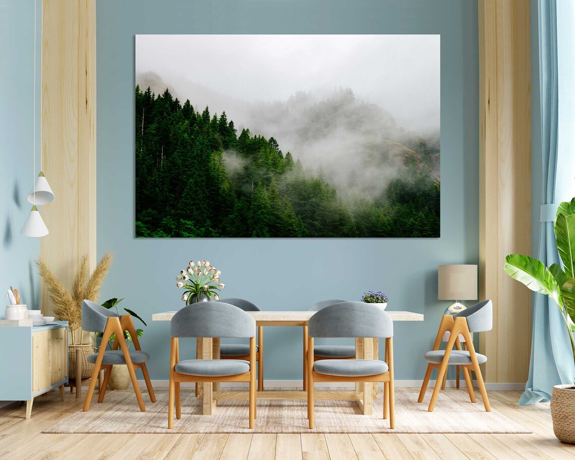 Misty Green Conifer Forest Mountain Fog Moody Nature Travel Poster - Image 3