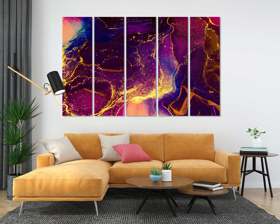 Purple Gold Fluid Acrylic Art Ink Marble Swirls Cosmic Abstract Poster - Image 2
