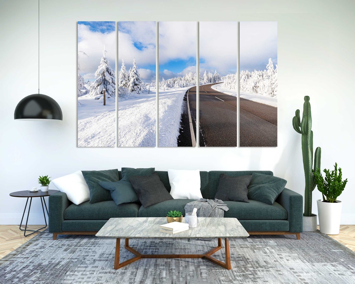 Snowy Winter Road Through Forest Sunny Day Blue Sky Travel Poster - Image 2