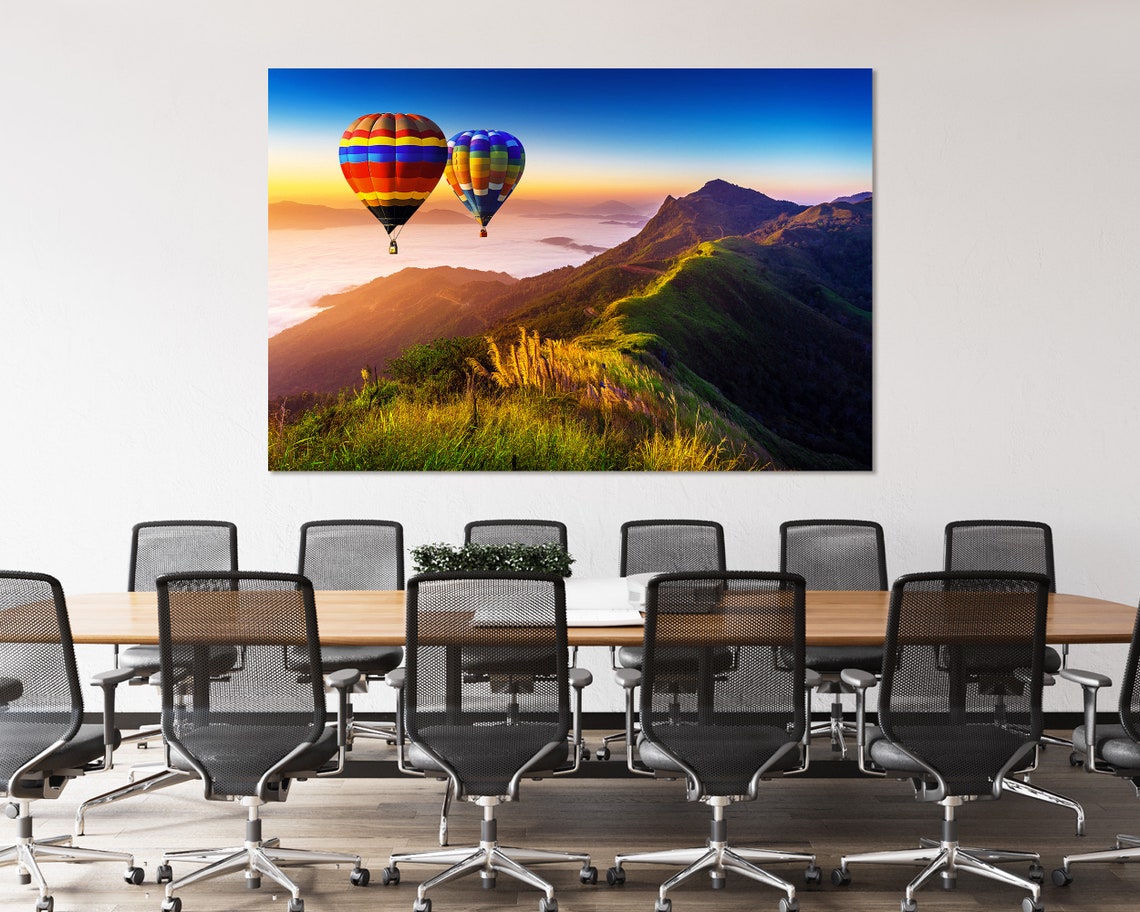 Colorful Hot Air Balloons Over Misty Mountains Sunrise View Poster - Image 4