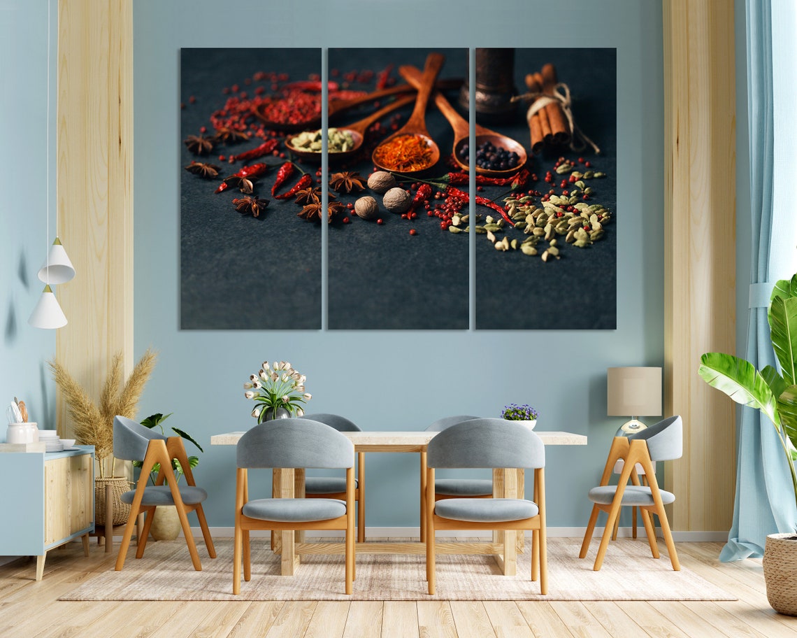 Aromatic Spices In Wooden Spoons Dark Background Quadriptych Wall Art - Image 8
