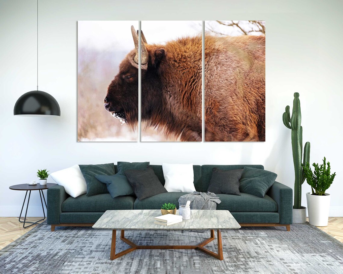 Bison Closeup Portrait In Snowy Winter Landscape Wildlife Poster - Image 2