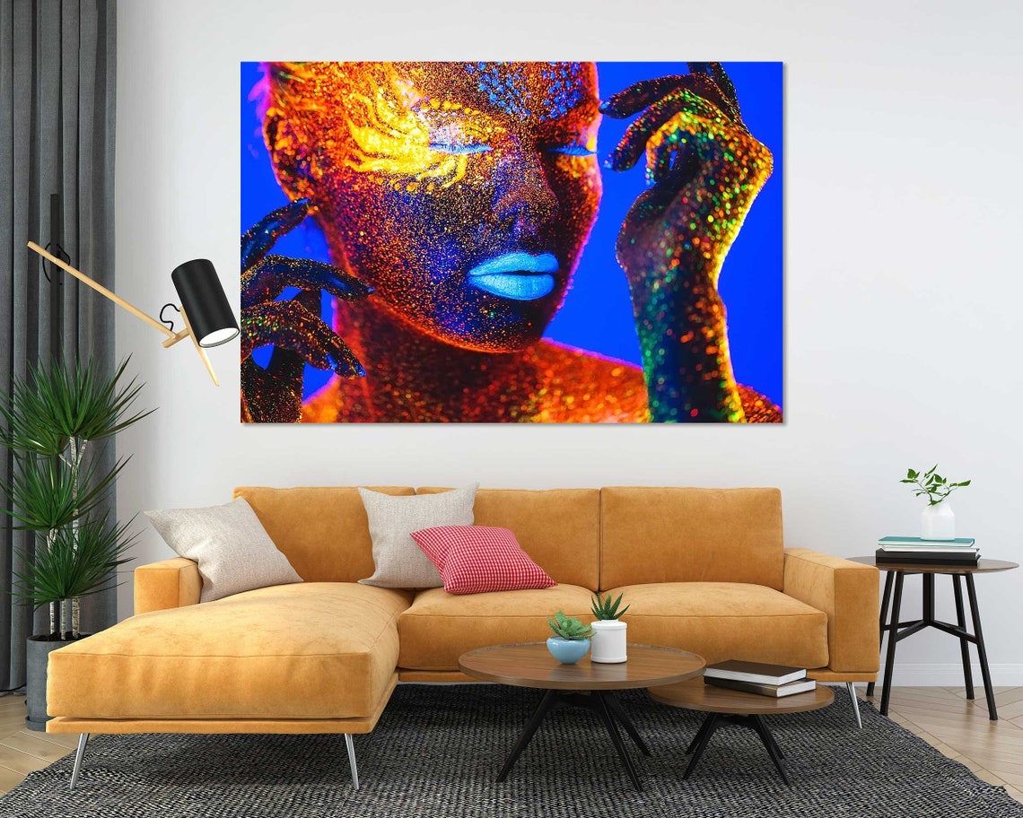 Neon UV Body Paint Woman Portrait Fluorescent Color Pop Wall Poster - Image 4