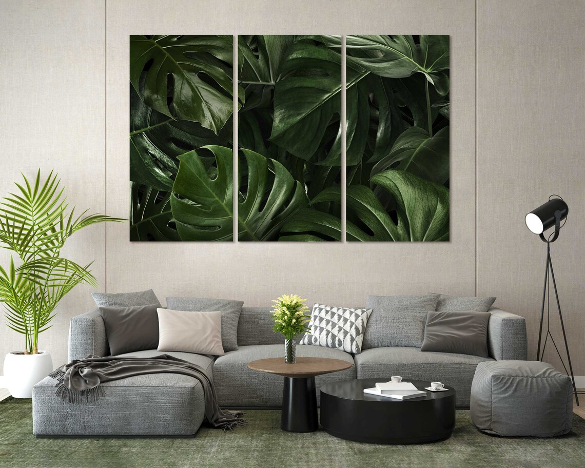 Dark Green Monstera Leaves Lush Tropical Foliage Botanical Wall Print - Image 2