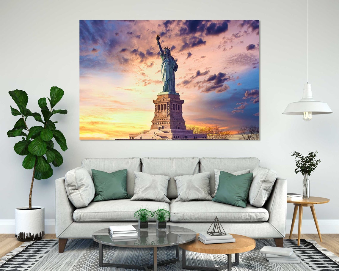 Statue of Liberty New York Sunset Sky Triptych Travel Poster - Image 8