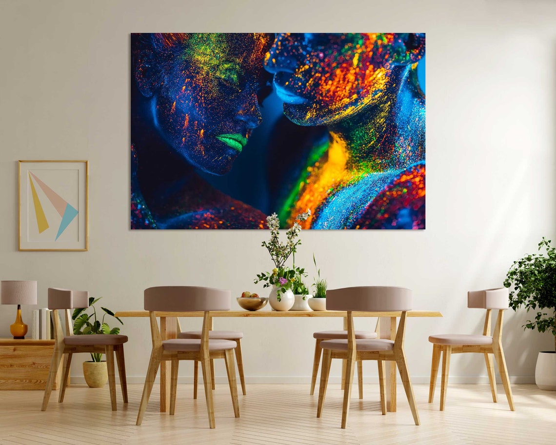 Neon UV Glow Body Paint Faces Vibrant Abstract Colorful Wall Art Print