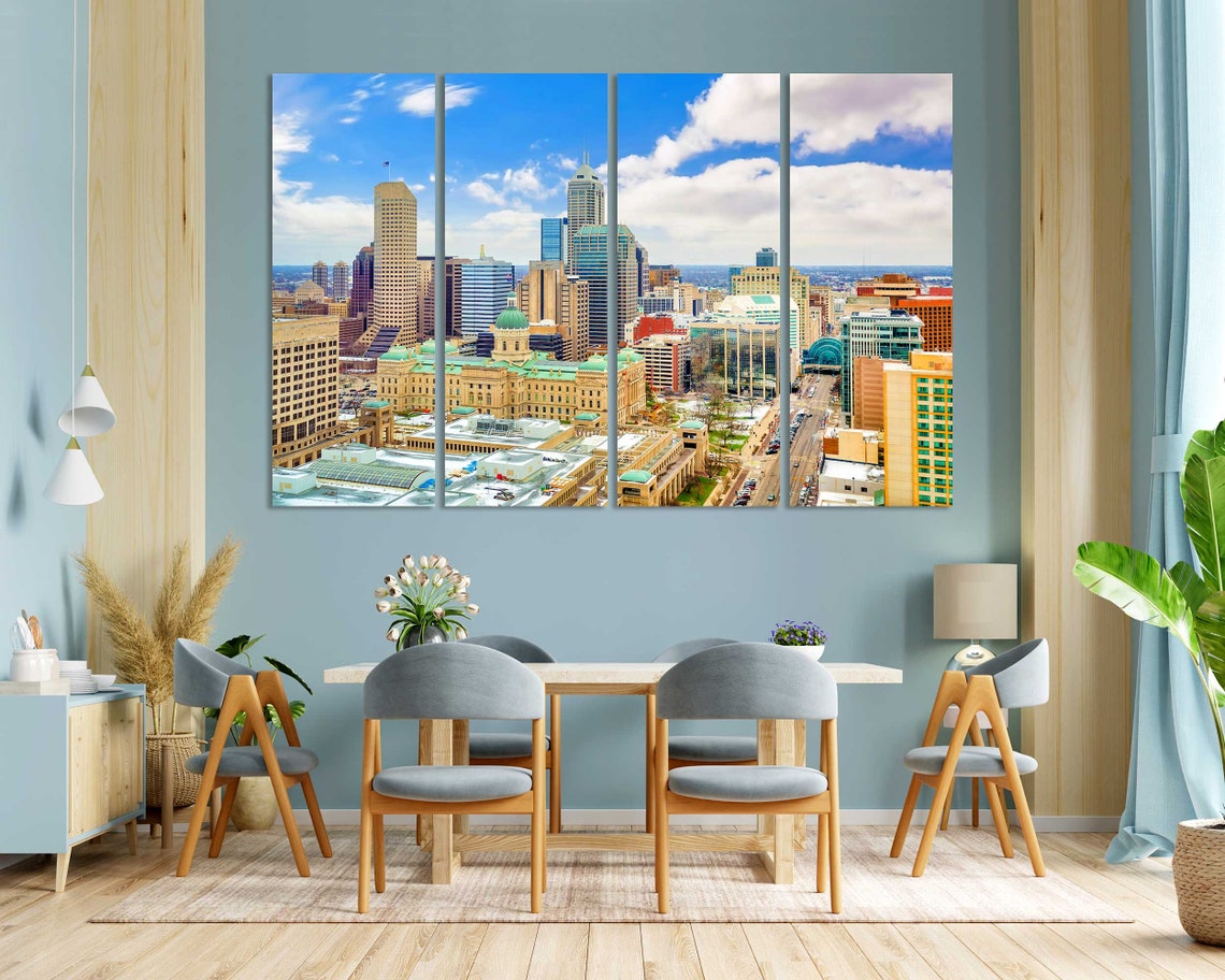 Indianapolis Indiana Downtown Skyline Sunny Day 3 Panel Wall Art - Image 3
