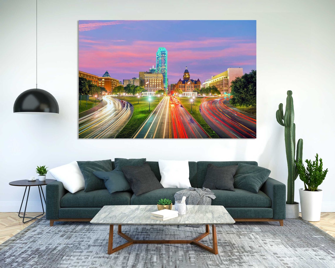Dallas Texas Skyline Sunset Highway Light Trails City Travel Poster - Image 2