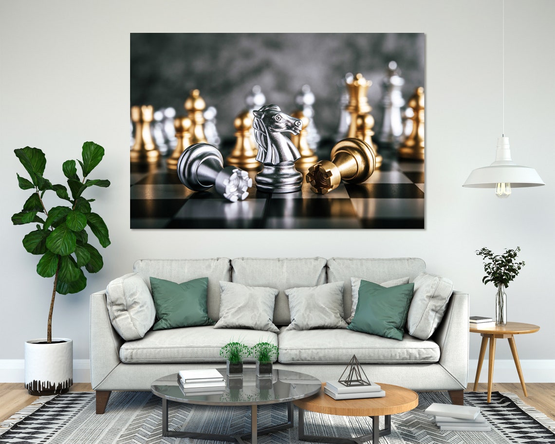 Silver Chess Knight Among Fallen Gold And Silver Pieces Art Print - Image 8