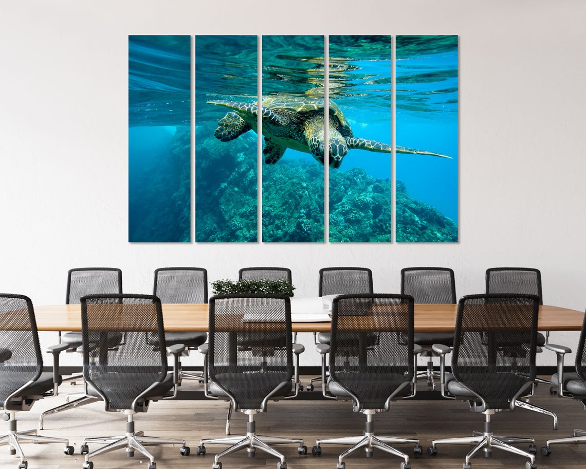 Sea Turtle Underwater Coral Reef Bright Turquoise Ocean Art Poster - Image 4