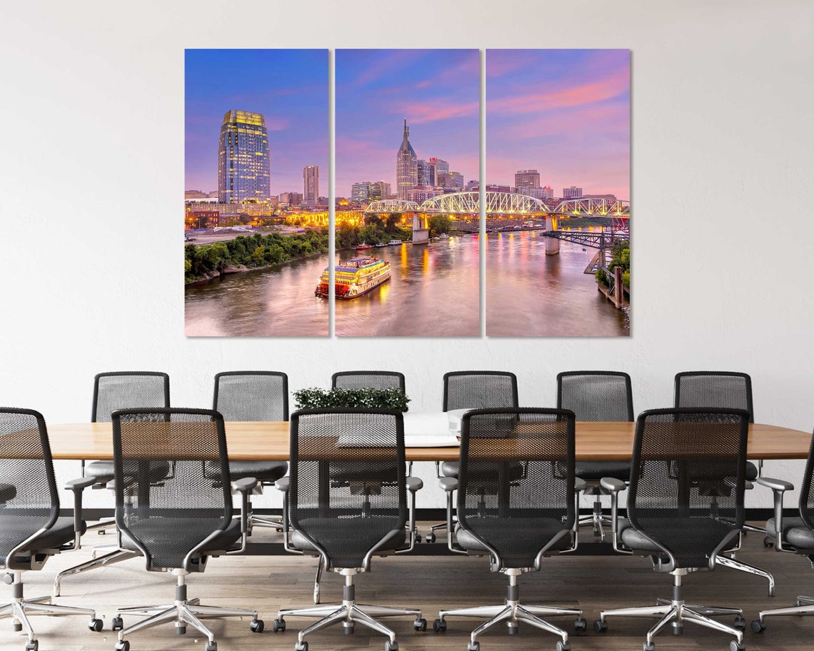 Nashville Tennessee Skyline Sunset Cumberland River Bridge View Poster - Image 4