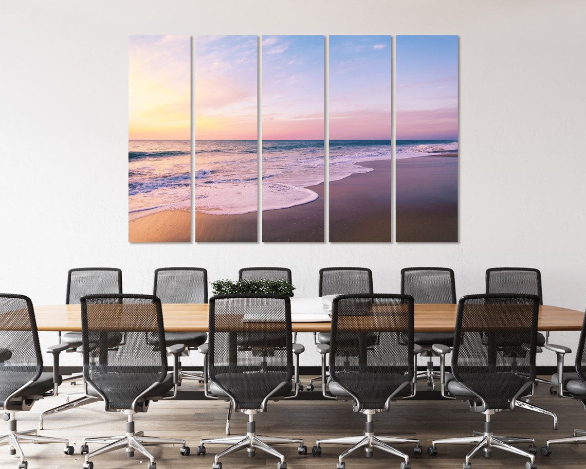 Pastel Beach Sunset Waves Gentle Shore Serene Coastal Travel Poster - Image 4