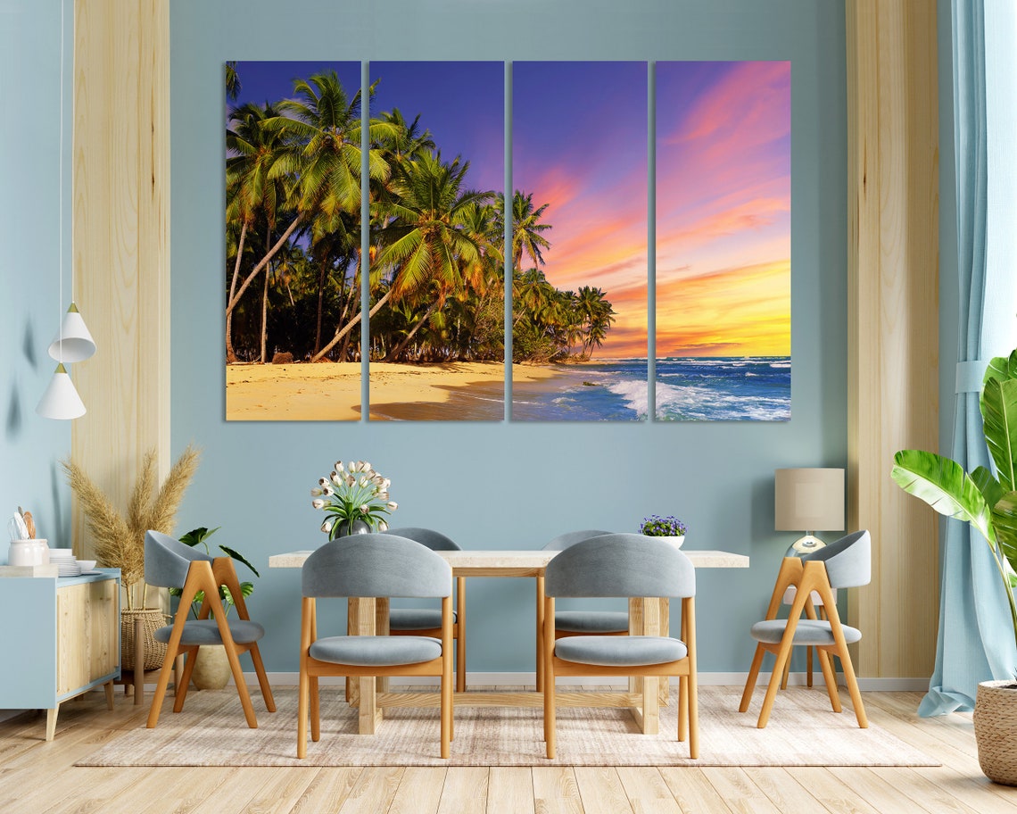 Tropical Palm Trees Sunset Beach Golden Sand Ocean Waves Travel Poster - Image 3