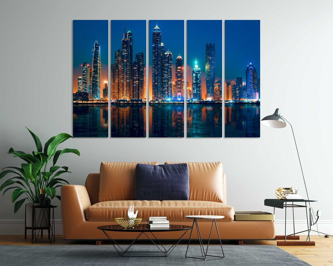 Dubai Marina Skyscrapers Night Lights Water Reflections City Poster - Image 7