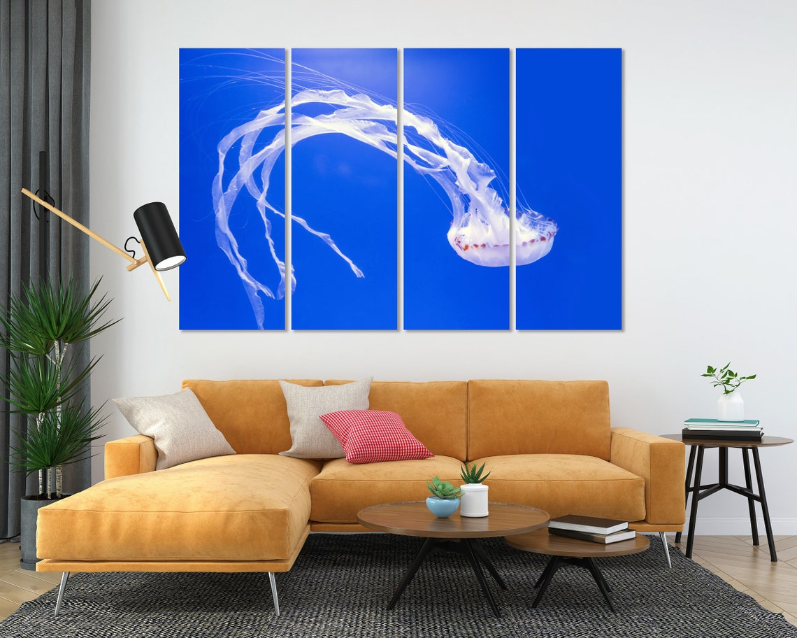 White Jellyfish Floating In Deep Blue Ocean Graceful Tentacles Poster - Image 5