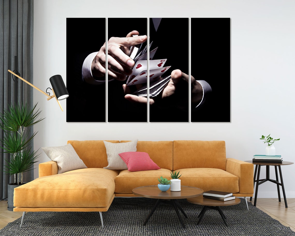 Magician Hands Shuffling Playing Cards Black Three Panel Poster - Image 5