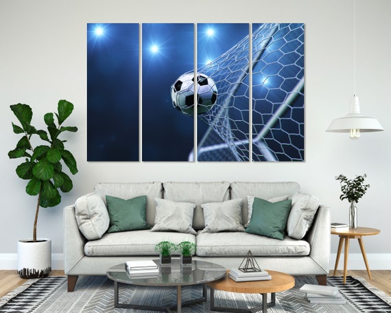 Soccer Ball In The Goal Net Modern Art For Wall Football Ball Design Art For Office Soccer Art For Gift Game With Ball Print