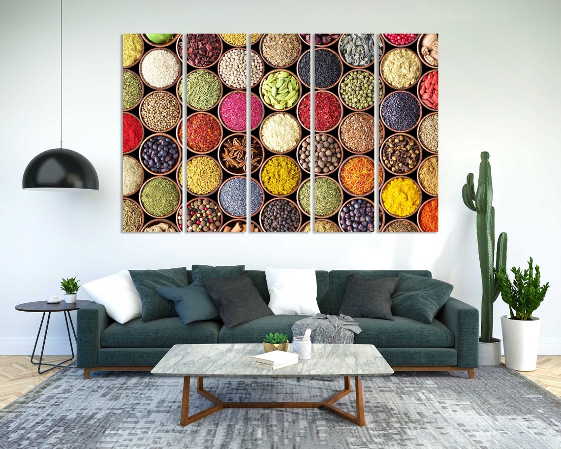 Colorful Spices In Wooden Bowls Kitchen Wall Decor Five Panel Poster - Image 8