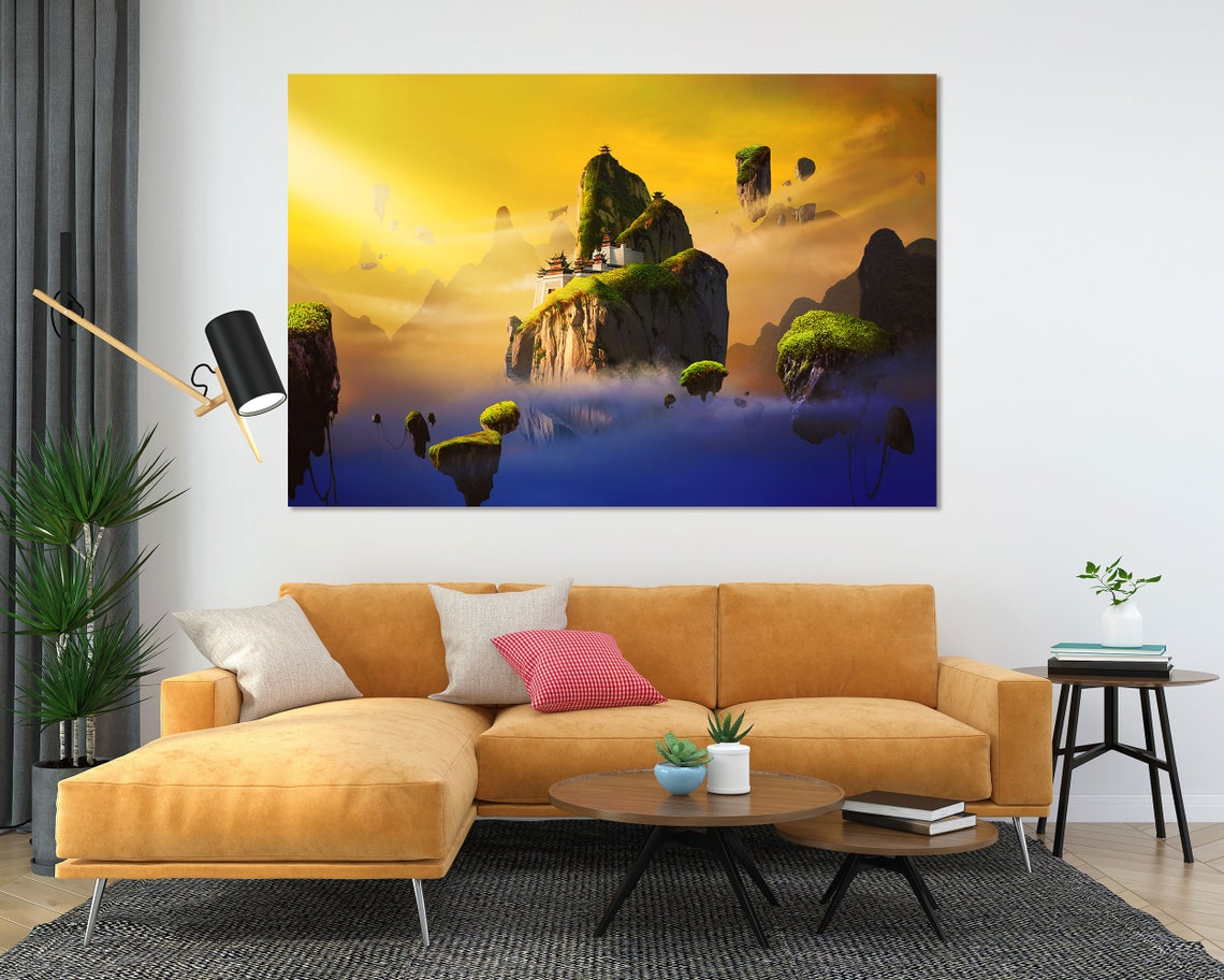 Chinese Fantasy Floating Islands Temple Golden Sunset Sky Art Print - Image 5