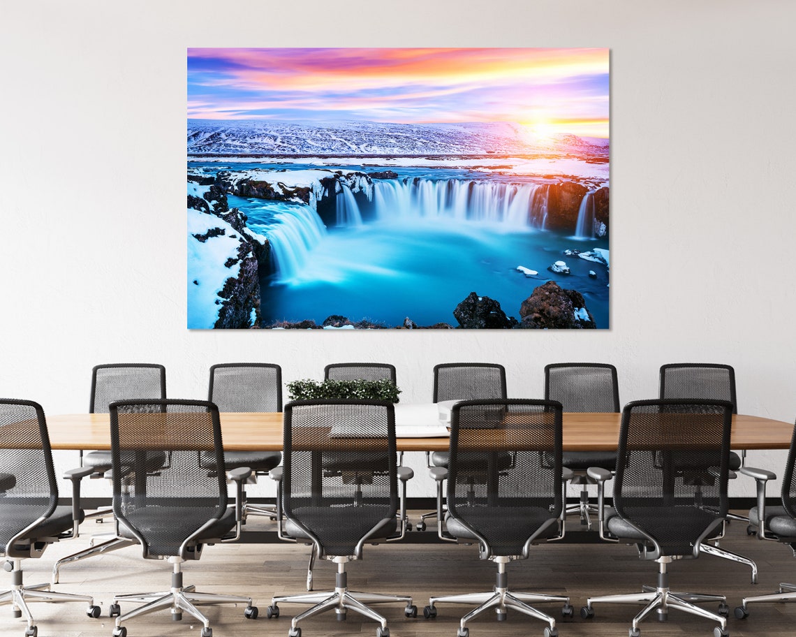 Godafoss Waterfall Iceland Winter Sunset Snow Blue Cascade Poster - Image 4